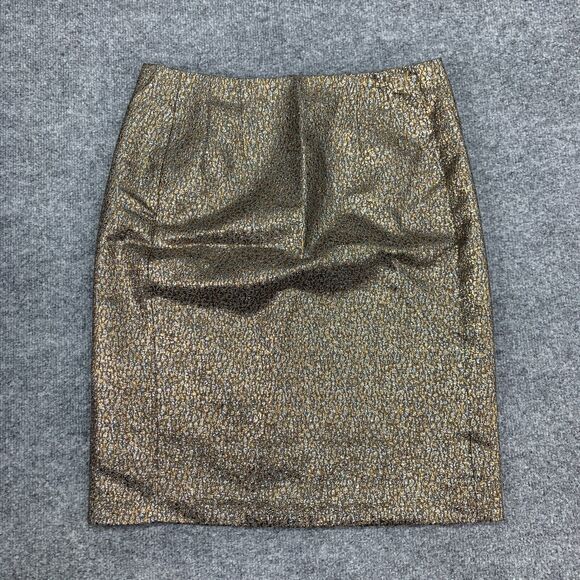 New York & Company Metallic Pencil Skirt Womens 6 Gold Silver Flecks Back Zip - Picture 2 of 12